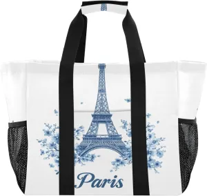 Vintage Eiffel Tower in Paris Large Beach Bags for Women & Men,Waterproof Sandproof Beach Tote Swim Pool Bag for Pool Gym Grocery Travel