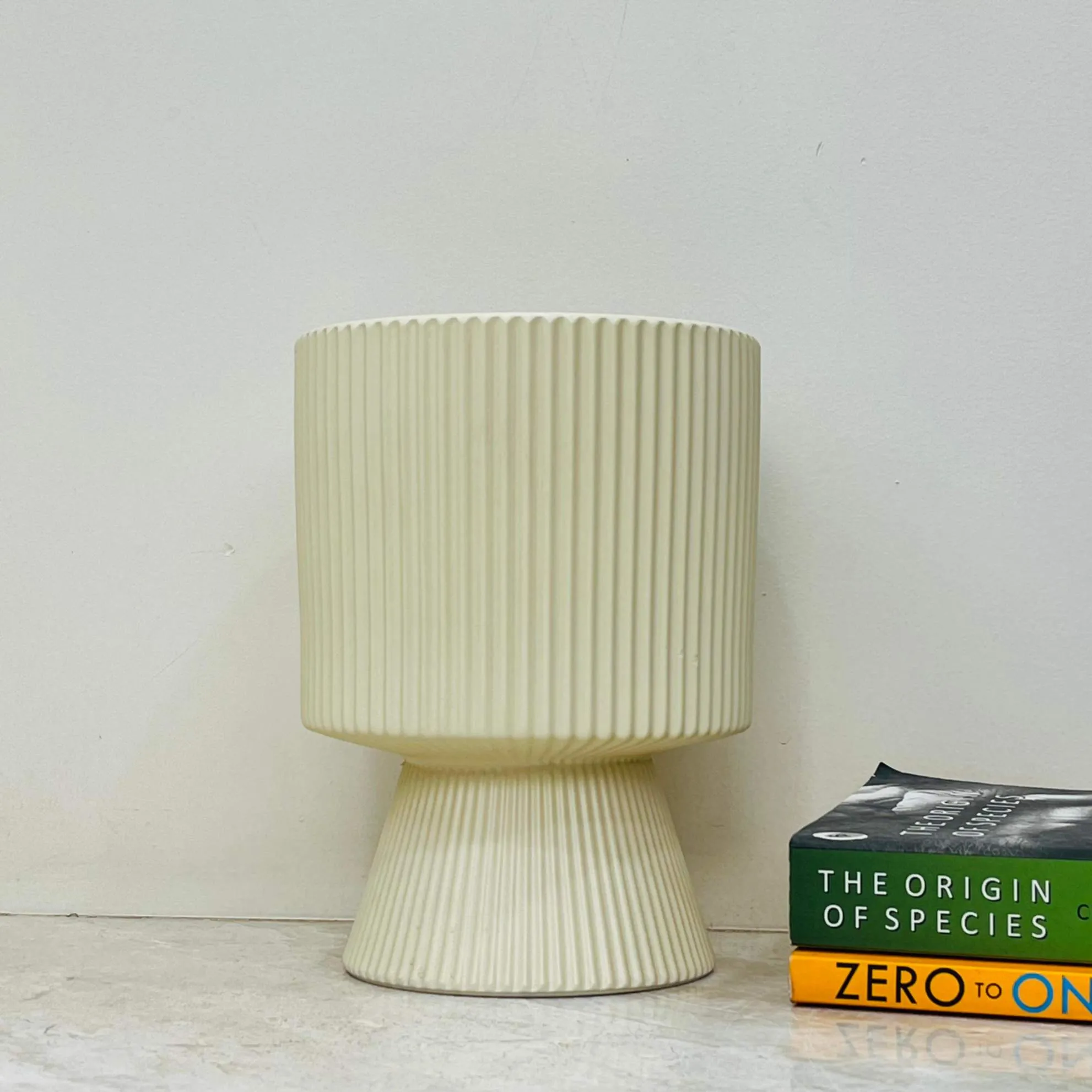 Vintage-Inspired Ribbed Ceramic Planter