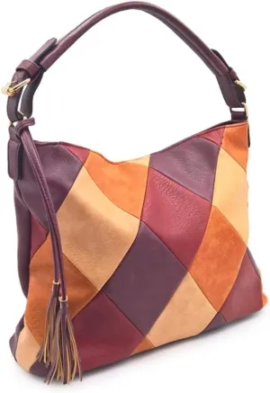 Vintage Tote Handbag Women Hobo Bag Faux Leather Shoulder Bag Multicolor Totes Bag Satchel Style Handbags Tassel