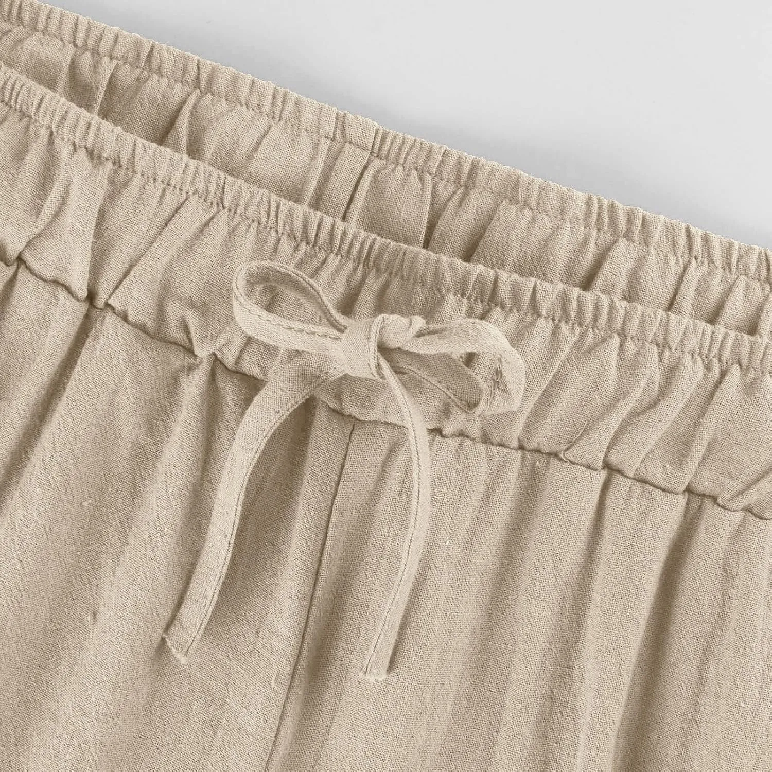 Wide Leg Linen Pants for Women Drawstring High Waisted Palazzo Pants Comfy Loose Boho Beach Trousers with Pockets