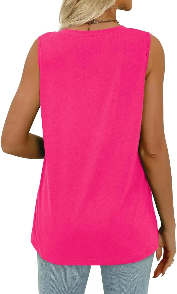 WIHOLL Summer Womens Tank Tops Loose Fit Pleated 2025 V Neck Sleeveless Tops CasualS-3XL