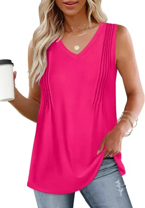 WIHOLL Summer Womens Tank Tops Loose Fit Pleated 2025 V Neck Sleeveless Tops CasualS-3XL