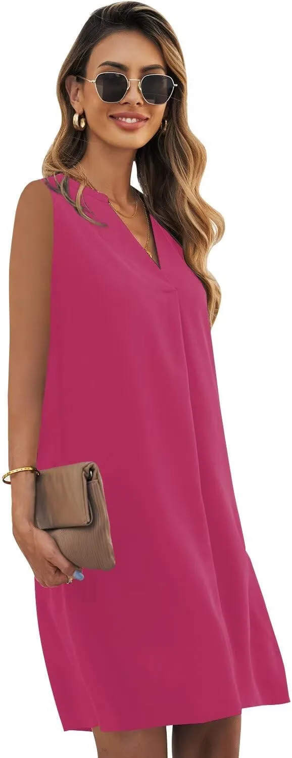 Wkior Summer Dresses for Women 2025 V Neck Sleeveless Casual Shirt Dress Shift DressesS-2XL