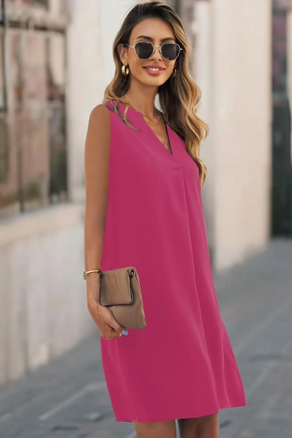 Wkior Summer Dresses for Women 2025 V Neck Sleeveless Casual Shirt Dress Shift DressesS-2XL