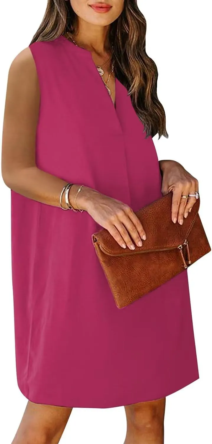 Wkior Summer Dresses for Women 2025 V Neck Sleeveless Casual Shirt Dress Shift DressesS-2XL