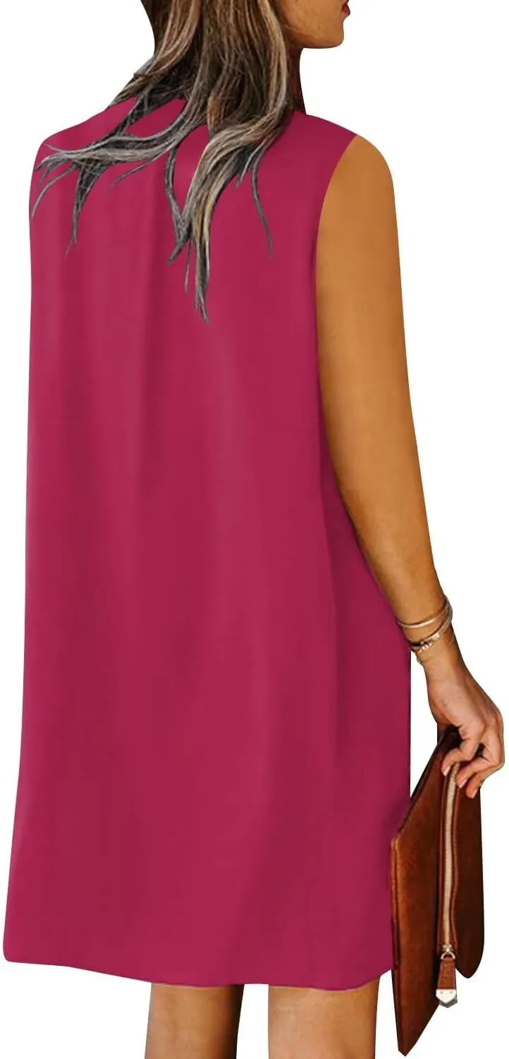 Wkior Summer Dresses for Women 2025 V Neck Sleeveless Casual Shirt Dress Shift DressesS-2XL