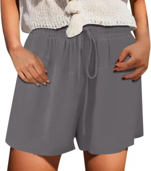 Women 2024 Casual Shorts Loose Drawstring Comfy Elastic High Waist Shorts Summer Pull On Short Pants with Pockets