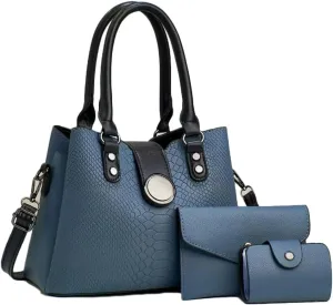 Women 3pcs Handbags and Purses Set Soft Faux Leather Totes Satchel Clutch Wallet Card Holder Burgundy