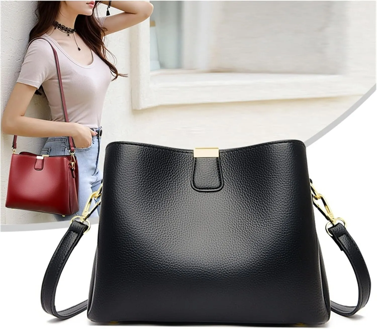 Women Bucket Bag Fashion Shoulder Bag For Girls Large Capacity Messenger Crossbody Bag For Women(Black)