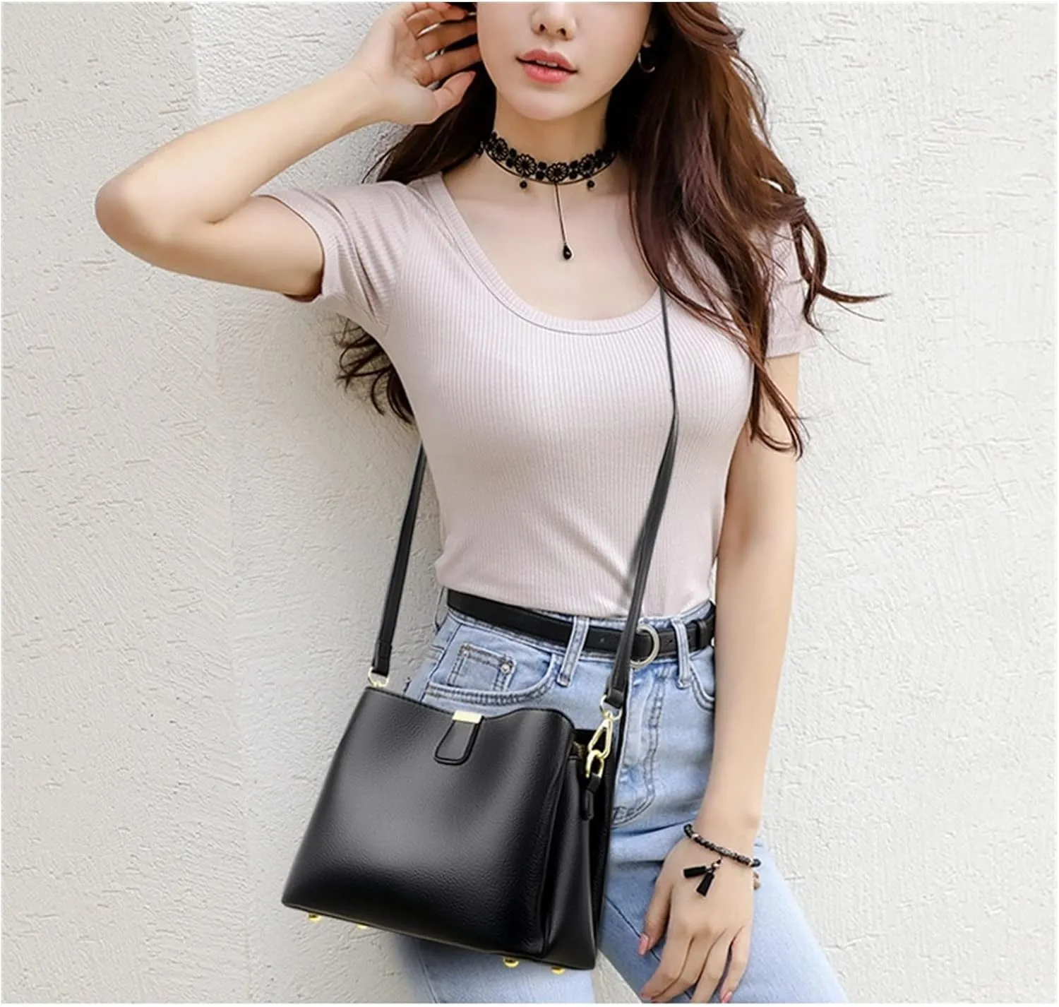 Women Bucket Bag Fashion Shoulder Bag For Girls Large Capacity Messenger Crossbody Bag For Women(Black)