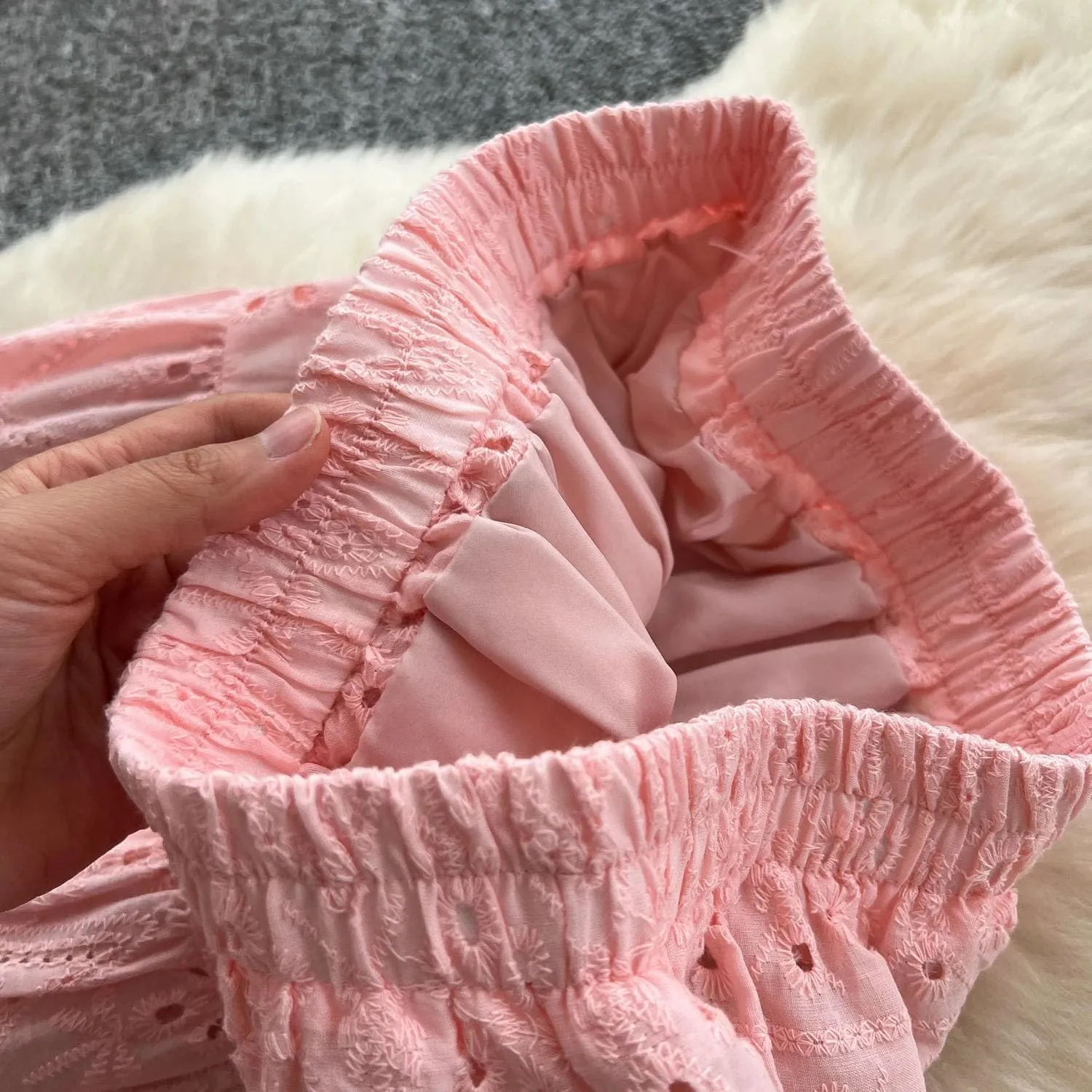 Women Embroidery Vacation Two Piece Suit Women Ruched Camisole Elastic Waist A Line Skirt Hollow Out Sets