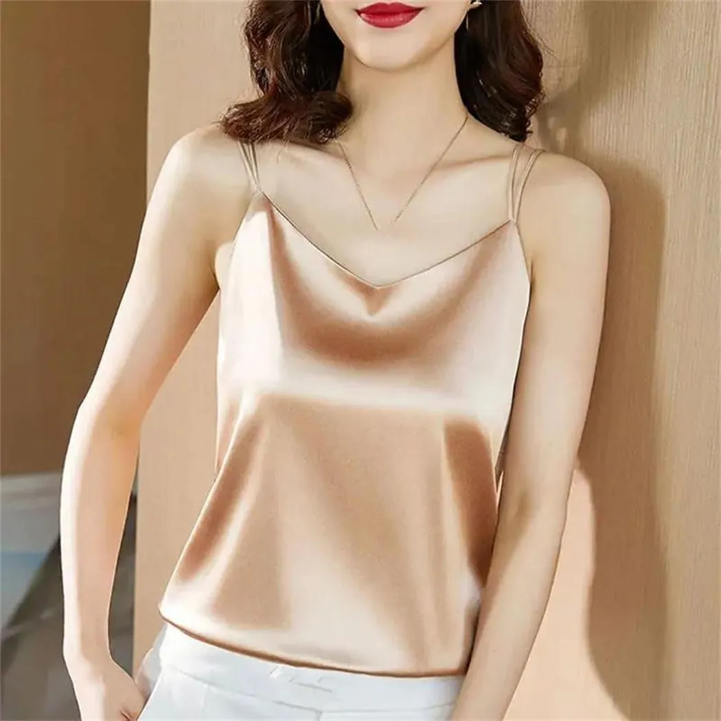 Women Fashion Satin Camisoles Solid Color Spaghetti Strap Tank Tops Female Basic Cami Sleeveless Tops