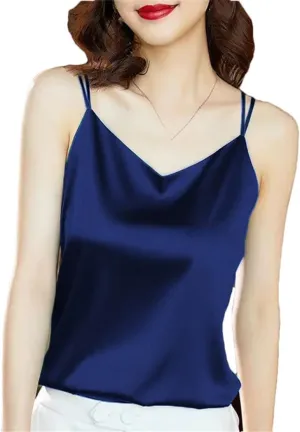 Women Fashion Satin Camisoles Solid Color Spaghetti Strap Tank Tops Female Basic Cami Sleeveless Tops