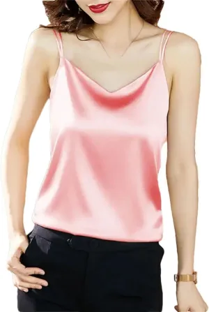 Women Fashion Satin Camisoles Solid Color Spaghetti Strap Tank Tops Female Basic Cami Sleeveless Tops