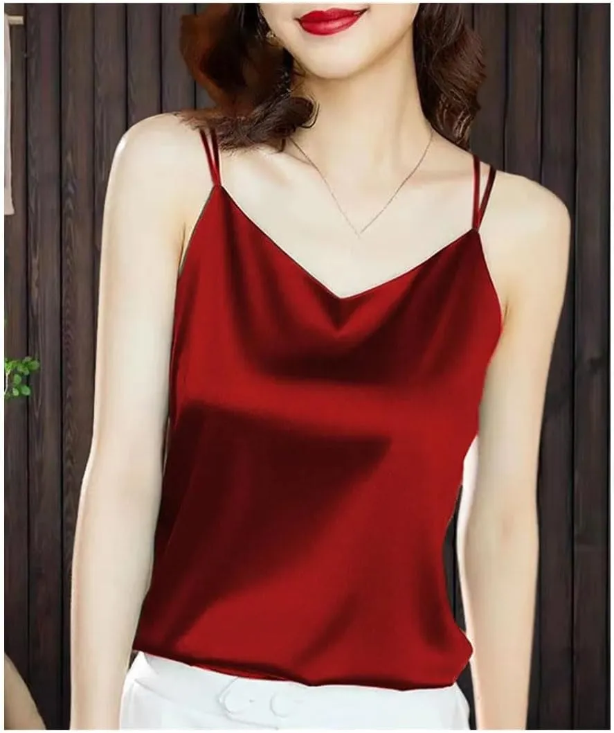 Women Fashion Satin Camisoles Solid Color Spaghetti Strap Tank Tops Female Basic Cami Sleeveless Tops