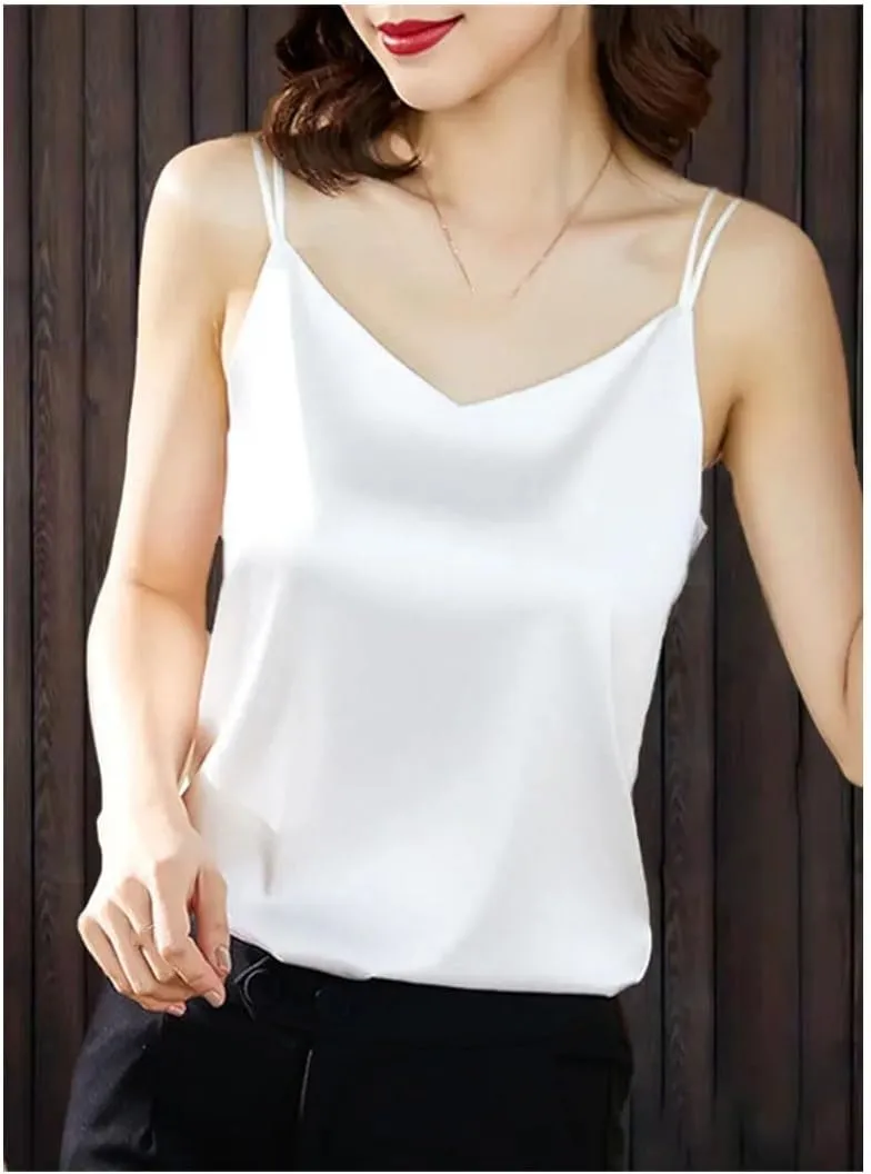 Women Fashion Satin Camisoles Solid Color Spaghetti Strap Tank Tops Female Basic Cami Sleeveless Tops