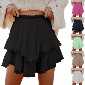 Women Flowy Shorts Casual Boho Ruffle Skirts Cute Crochet Tiered Skorts Summer Mini Skirt with Shorts Y2K Skirt
