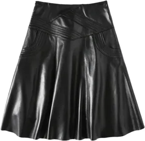 Women Genuine Leather High Waist Midi Skirt Black Long Real Skin Customer Pleated Plus Size Skirt