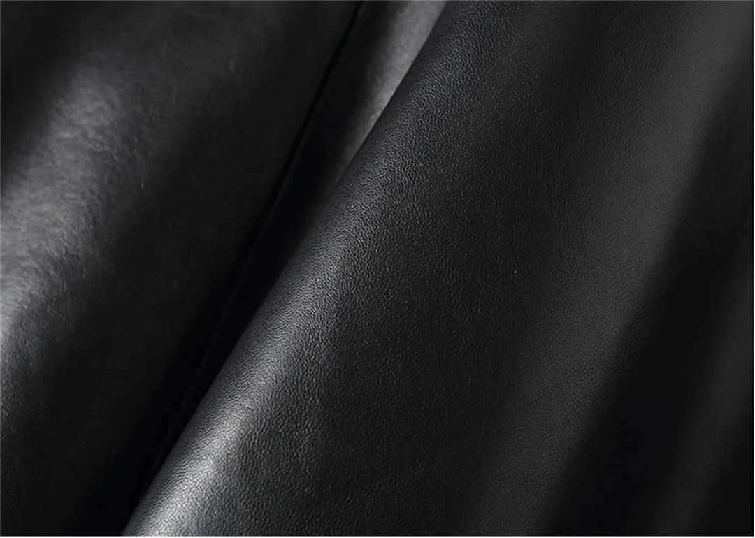 Women Genuine Leather High Waist Midi Skirt Black Long Real Skin Customer Pleated Plus Size Skirt