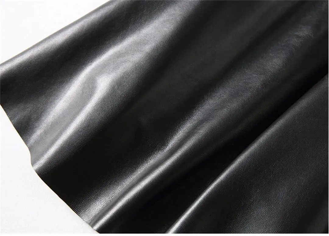 Women Genuine Leather High Waist Midi Skirt Black Long Real Skin Customer Pleated Plus Size Skirt