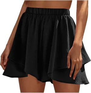 Women High Waist Ruffle Mini Shorts Skirt Flowy Layered Ruffle Hem Flared Short Casual Swing Beach Mini Short Skirt