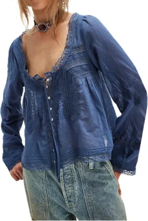 Women Lace Tie Front Top Y2k Coquette Long Sleeve Button Up Chiffon Cardigan Flowy Boho Peplum Shirt Going Out Tops