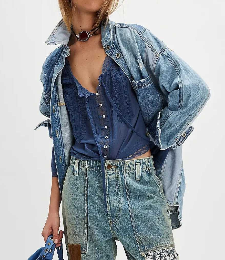 Women Lace Tie Front Top Y2k Coquette Long Sleeve Button Up Chiffon Cardigan Flowy Boho Peplum Shirt Going Out Tops