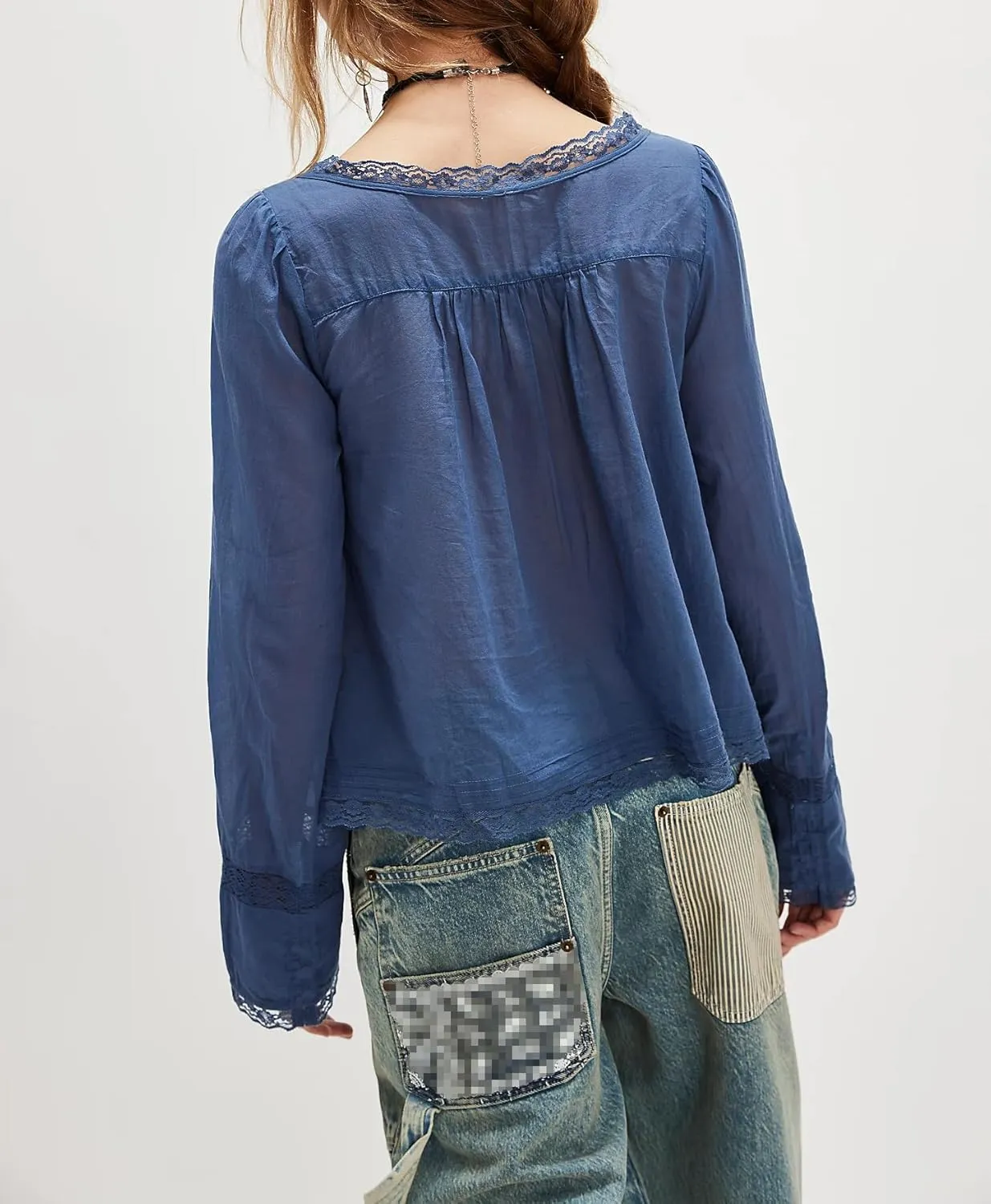 Women Lace Tie Front Top Y2k Coquette Long Sleeve Button Up Chiffon Cardigan Flowy Boho Peplum Shirt Going Out Tops