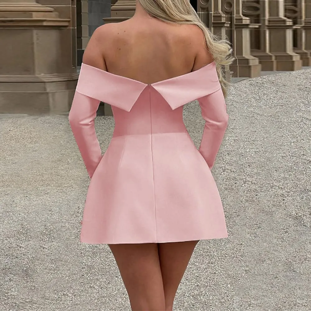 Women Long Sleeve Off Shoulder Dress Sexy A Line Mini Dress Party Club Short Formal Dresses