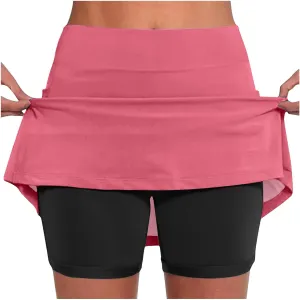 Women Modest Skirts Built in Shorts Solid Color Athletic Skort Plus Size Lightweight High Waist Skinny Bike Shorts