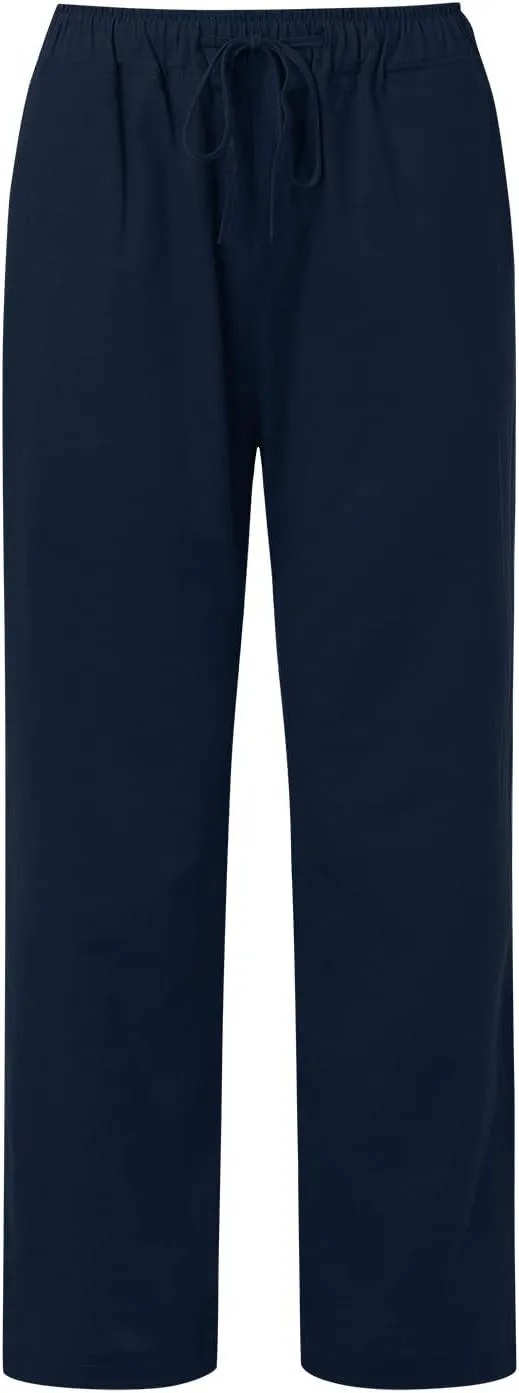 Women Summer High Waist Cotton Linen Palazzo Pants, Wide Leg Long Lounge Pant Trousers Comfy Straight Pants with Pockets