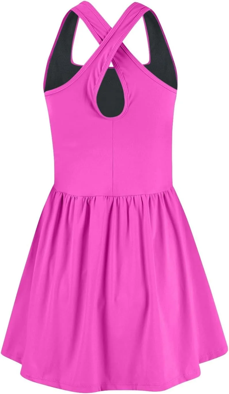 Womens 2024 Athletic Tennis with Build in Shorts Pleated Summer Mini Dress Golf Workout Exercise Active Golf Dresses