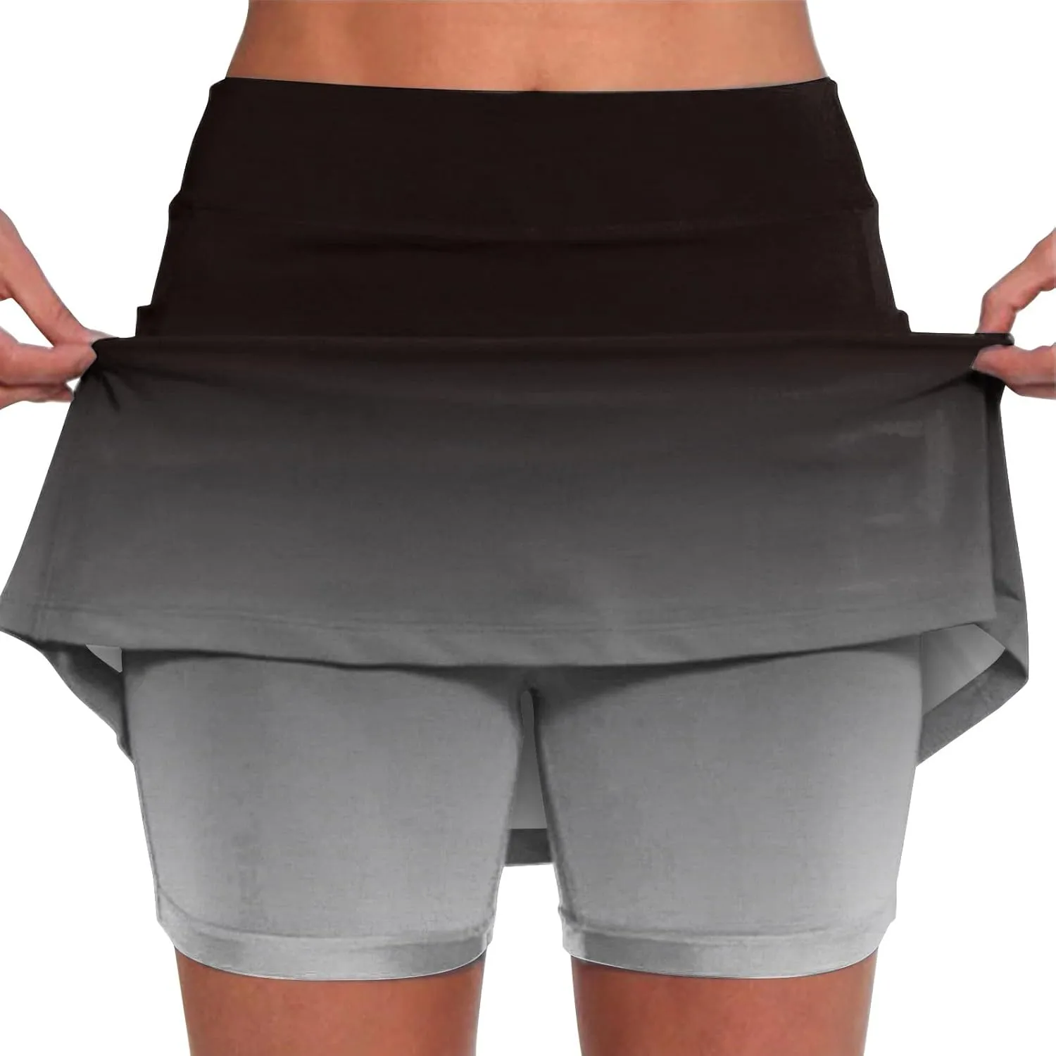 Womens Activewear Pleated Tennis Skirts Fade Pattern Printed Culottes Skinny Mid Waisted Workout Summer Casual Skirt
