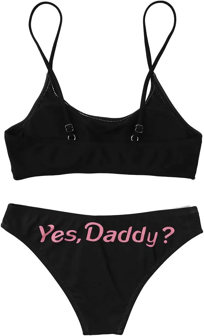 Women's Cami Bikini Bra Set Yes Daddy Printed Cami Strap Padded Swimsuit Bathing Suit