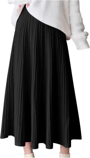 Women's Casual Knitted Skirts Simple Plain Ribbed Midi Skirts Trendy Y2K Fall Winter Going Out Basic Long Skirt 2024