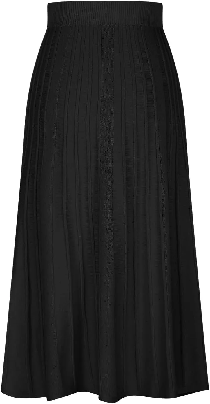 Women's Casual Knitted Skirts Simple Plain Ribbed Midi Skirts Trendy Y2K Fall Winter Going Out Basic Long Skirt 2024