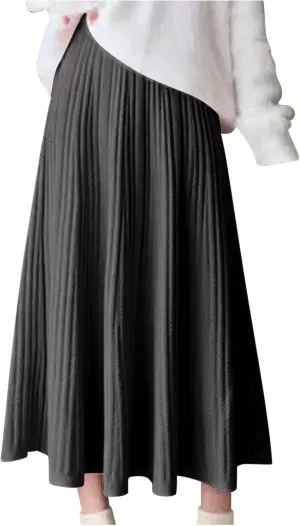 Women's Casual Knitted Skirts Simple Plain Ribbed Midi Skirts Trendy Y2K Fall Winter Going Out Basic Long Skirt 2024