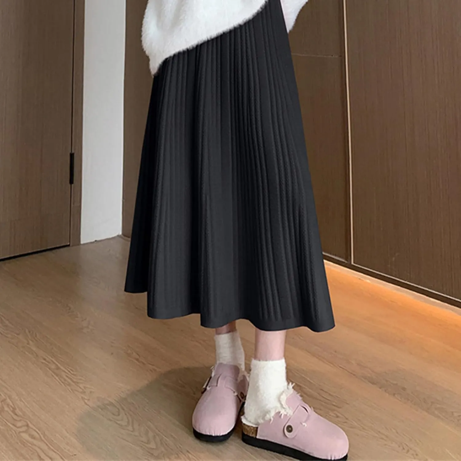 Women's Casual Knitted Skirts Simple Plain Ribbed Midi Skirts Trendy Y2K Fall Winter Going Out Basic Long Skirt 2024