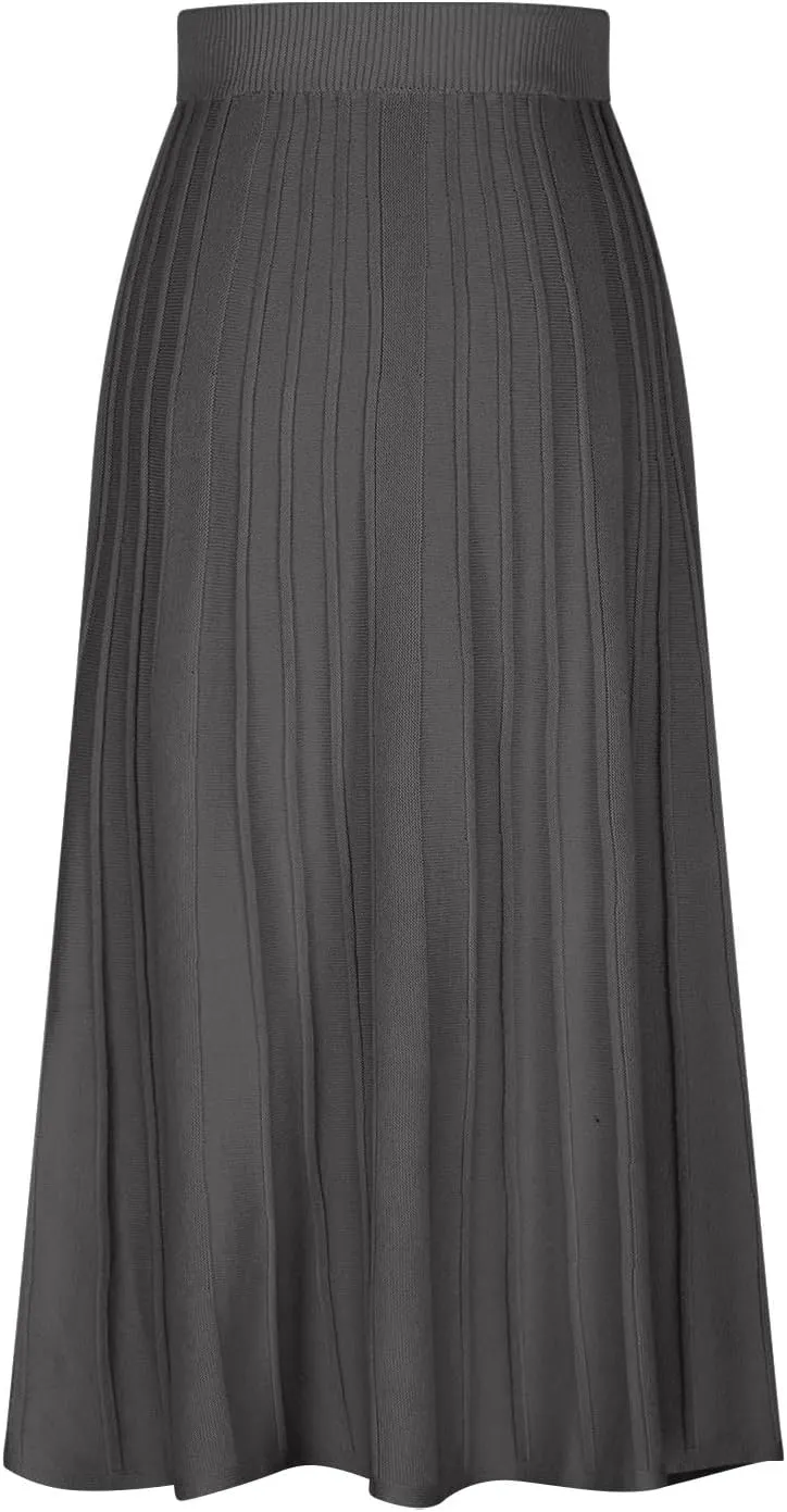 Women's Casual Knitted Skirts Simple Plain Ribbed Midi Skirts Trendy Y2K Fall Winter Going Out Basic Long Skirt 2024