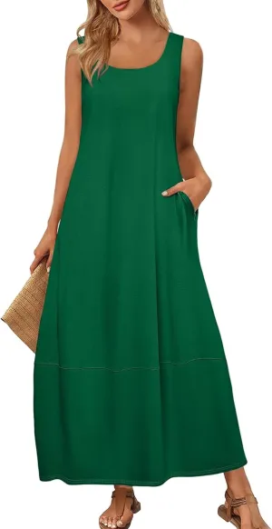 Women's Casual Maxi Sundress 2025 Summer Beach Dress Scoop Neck Sleeveless Loose Tank Dress