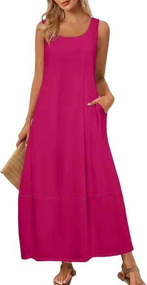 Women's Casual Maxi Sundress 2025 Summer Beach Dress Scoop Neck Sleeveless Loose Tank Dress