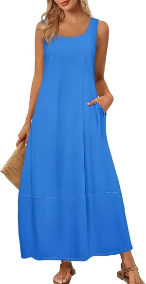 Women's Casual Maxi Sundress 2025 Summer Beach Dress Scoop Neck Sleeveless Loose Tank Dress