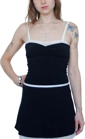 Women's Cute Lace Trim Tank Tops Y2K Heart Print Sleeveless Slim Cami Tops Graphic Scoop Neck Little Bow Ribbed Vest