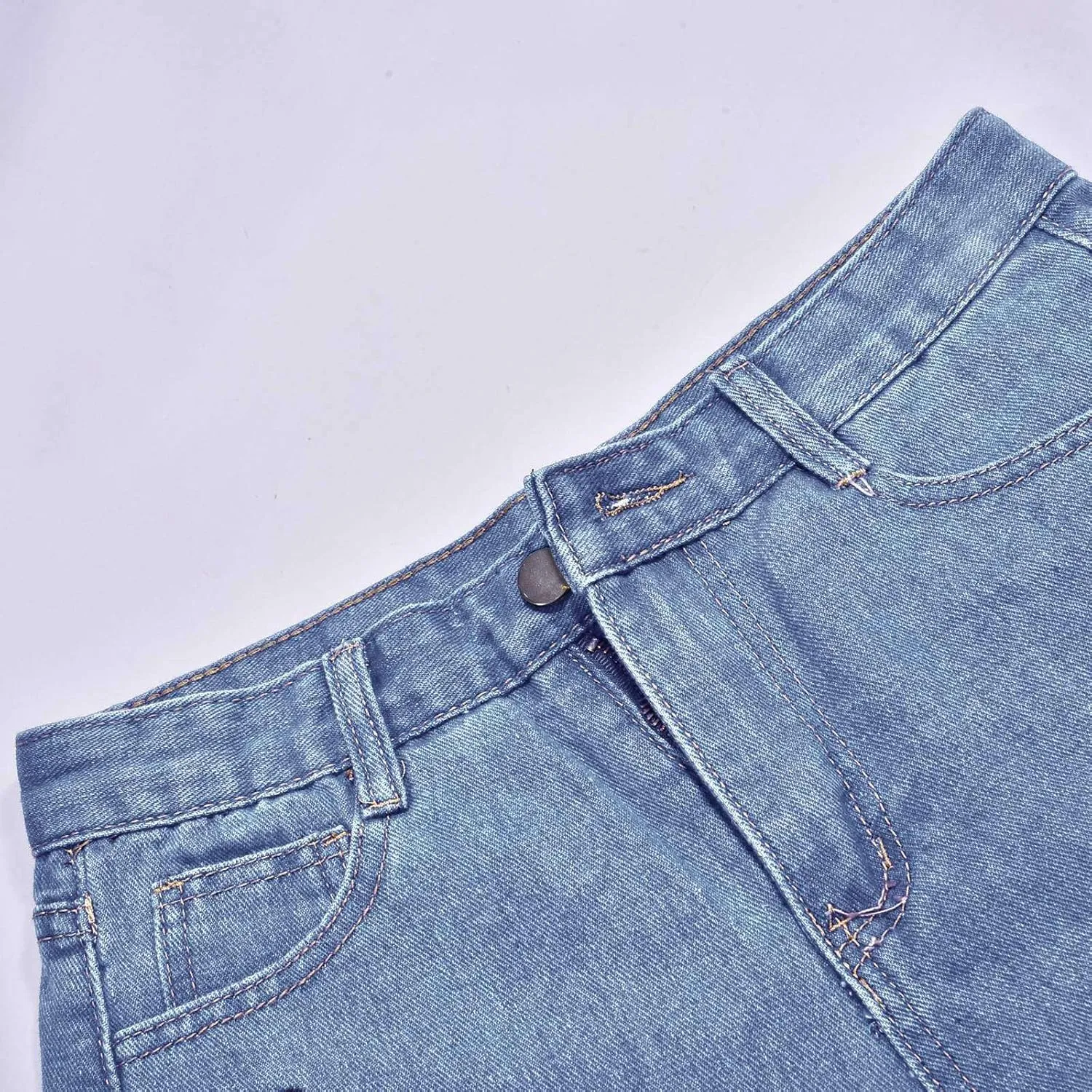 Womens Denim Shorts High Waisted Summer Hot Pants Hem Curled Loose Jean Short Casual Shorts with Love Embroidery