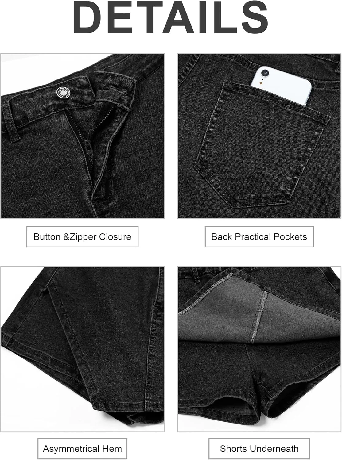 Womens Denim Skorts Stretchy High Waisted Jean Skort for Women Trendy Asymmetrical Mini Skirt with Shorts and Pockets