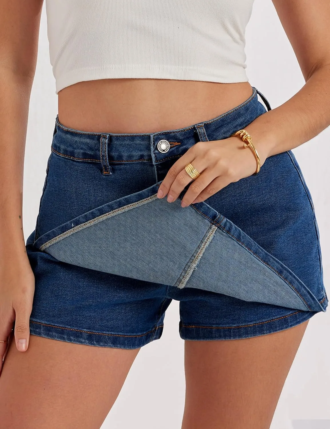 Womens Denim Skorts Stretchy High Waisted Jean Skort for Women Trendy Asymmetrical Mini Skirt with Shorts and Pockets