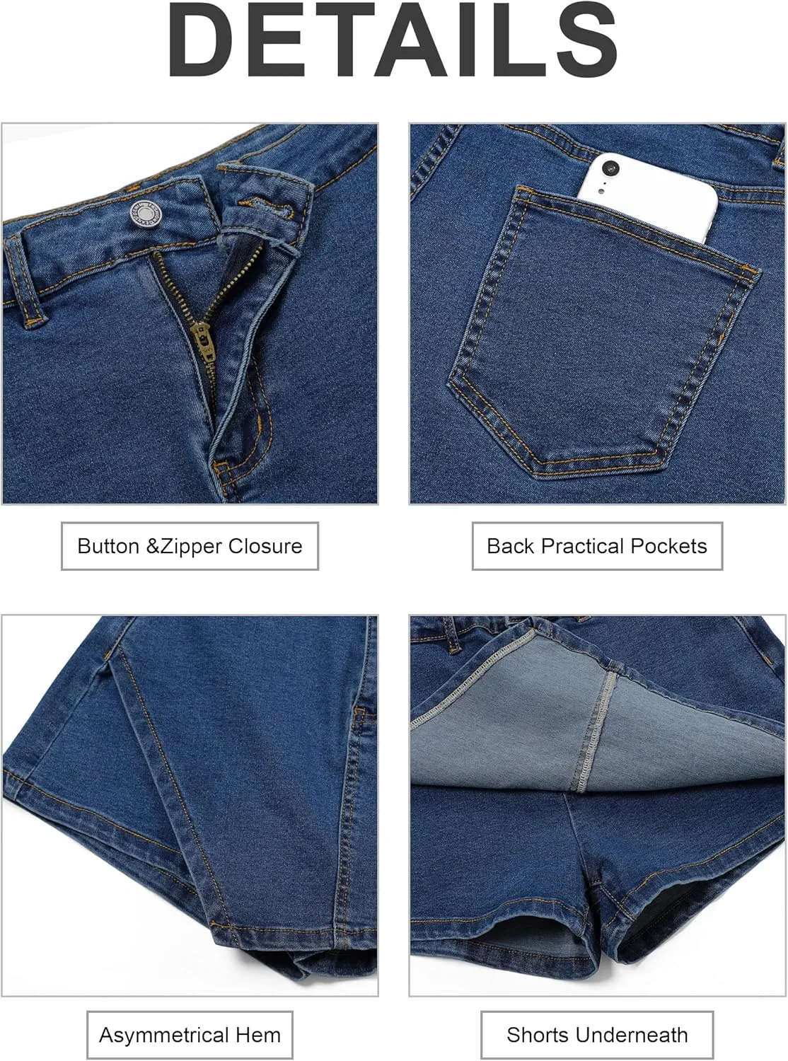 Womens Denim Skorts Stretchy High Waisted Jean Skort for Women Trendy Asymmetrical Mini Skirt with Shorts and Pockets