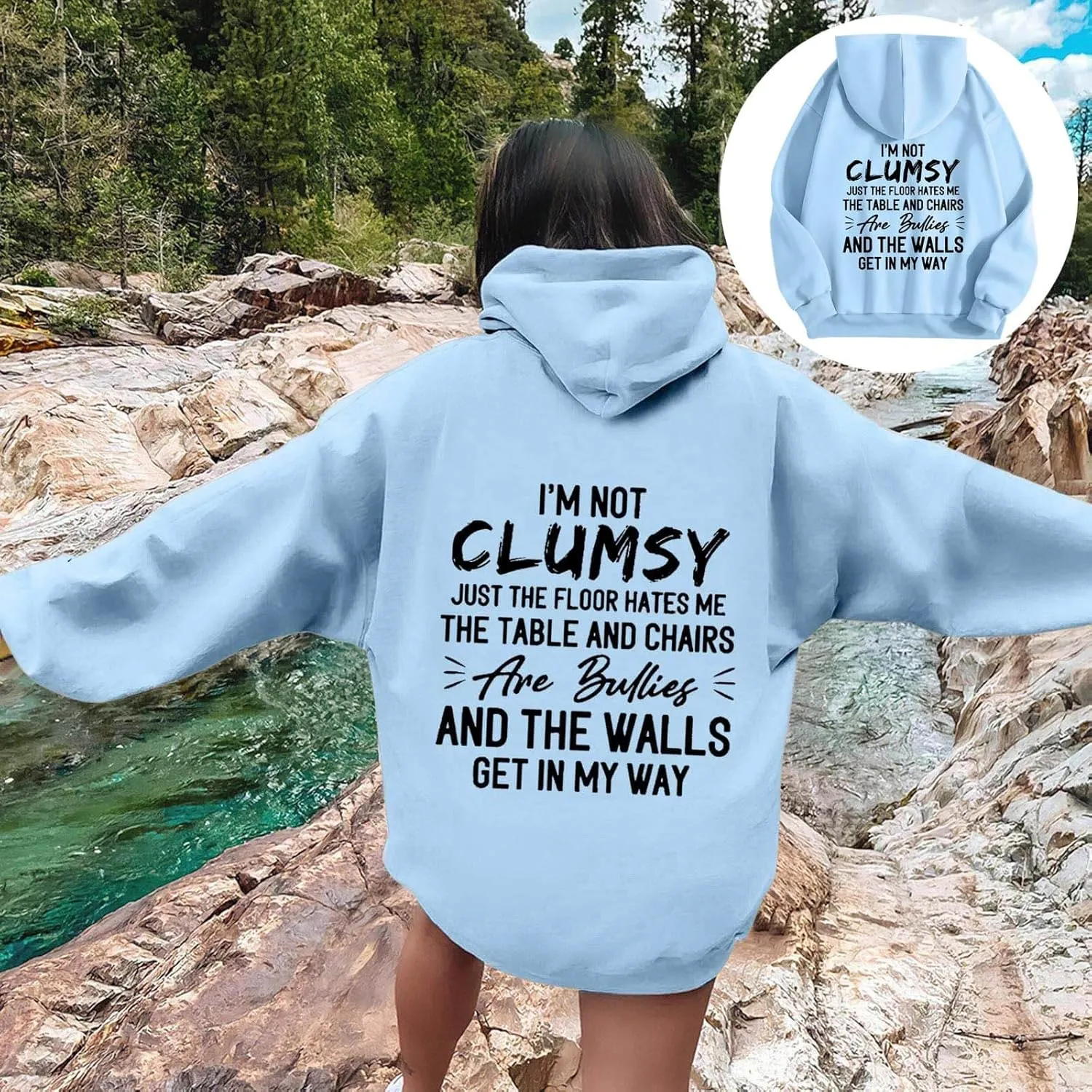 Womens Fashion Hoodies I'm Not Clumsy Print Long Sleeve with Pockets Casual Pullover Sweatshirt Tops 2024 Trendy Fall Clothes