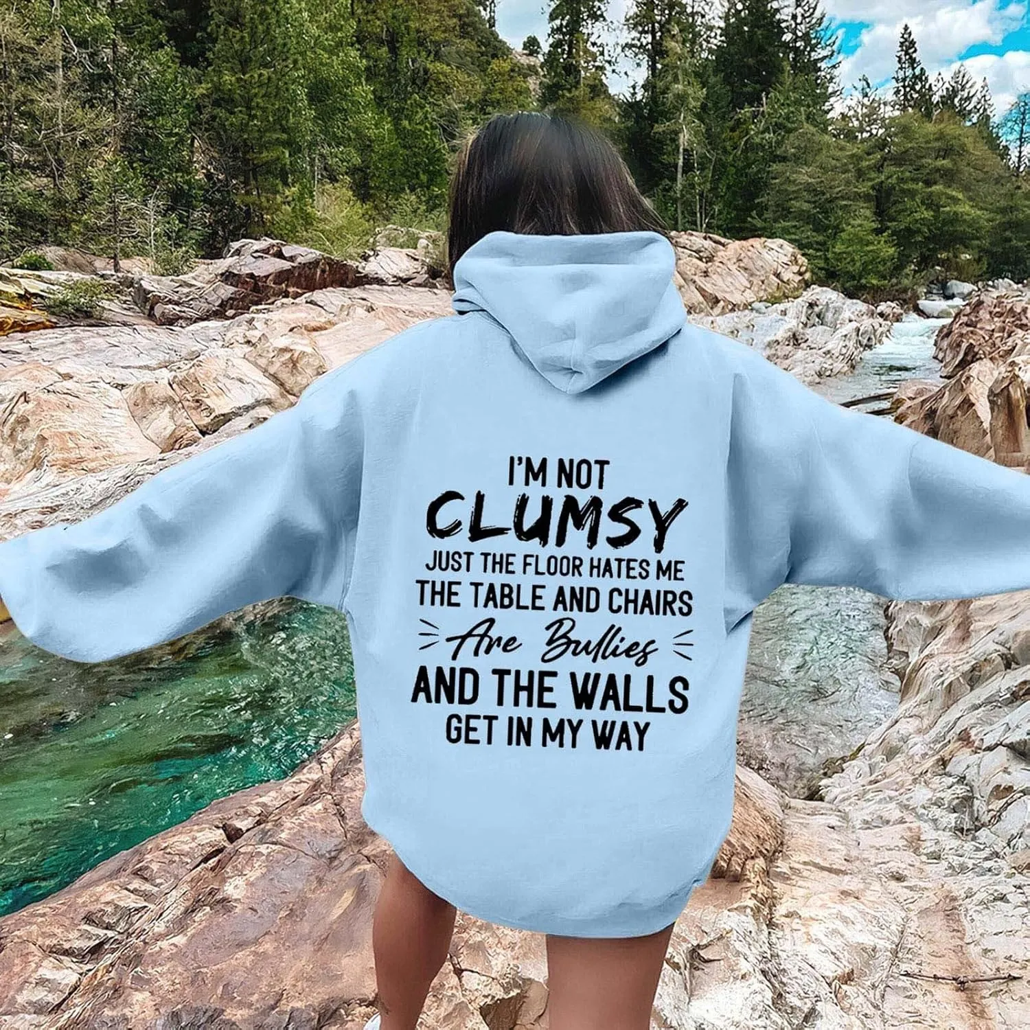 Womens Fashion Hoodies I'm Not Clumsy Print Long Sleeve with Pockets Casual Pullover Sweatshirt Tops 2024 Trendy Fall Clothes