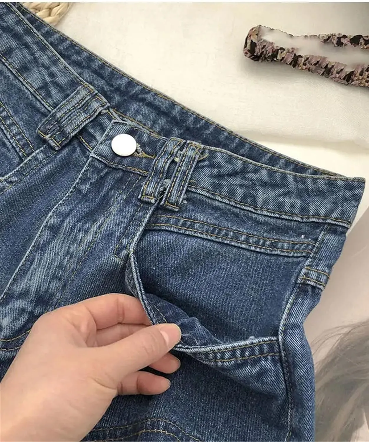 Women's High Waist Tassel Denim Shorts Ruffled Fringe Perforated Hot Pants